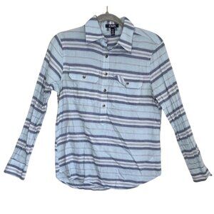 Chaps Striped Henley Button Down Long Sleeve Shirt Size S